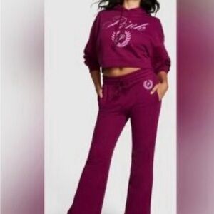 Victoria's Secret PINK Vivid Magenta Fleece Cropped Hoodie & flare pants